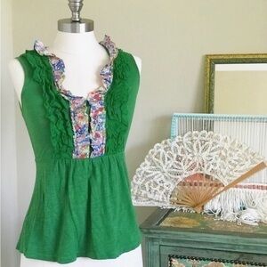 Anthropologie brand Deletta green floral tank top